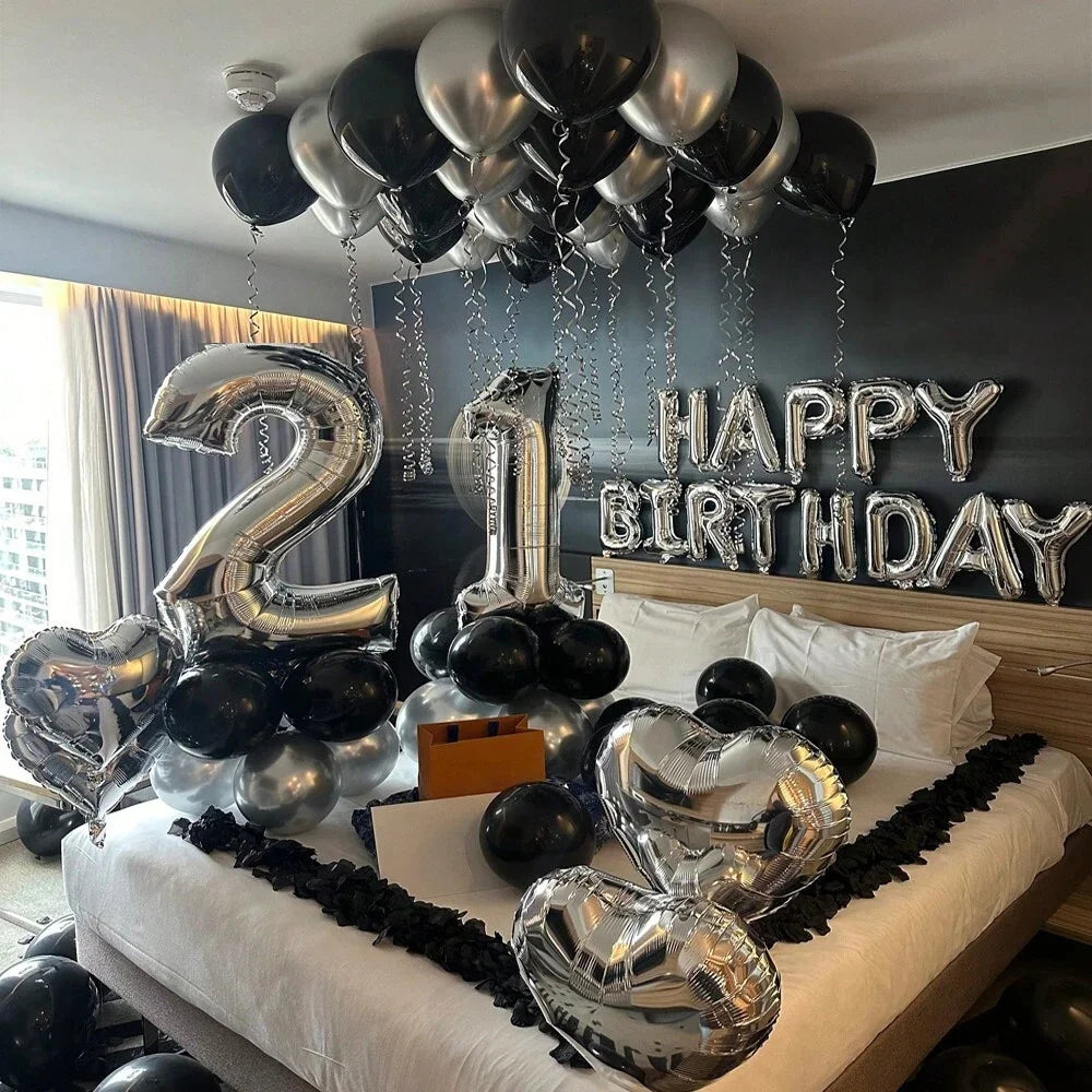 Black & Silver Birthday Party Balloon Decoration Set