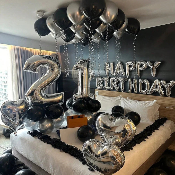 Black & Silver Birthday Party Balloon Decoration Set