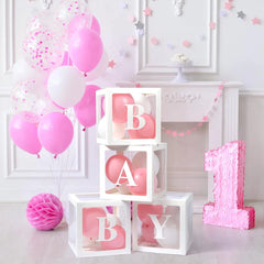 Baby Boxes with Letters 30cm/25cm for Baby Shower Transparent Balloon Box Blocks Birthday Party Gender Reveal Party Decorations