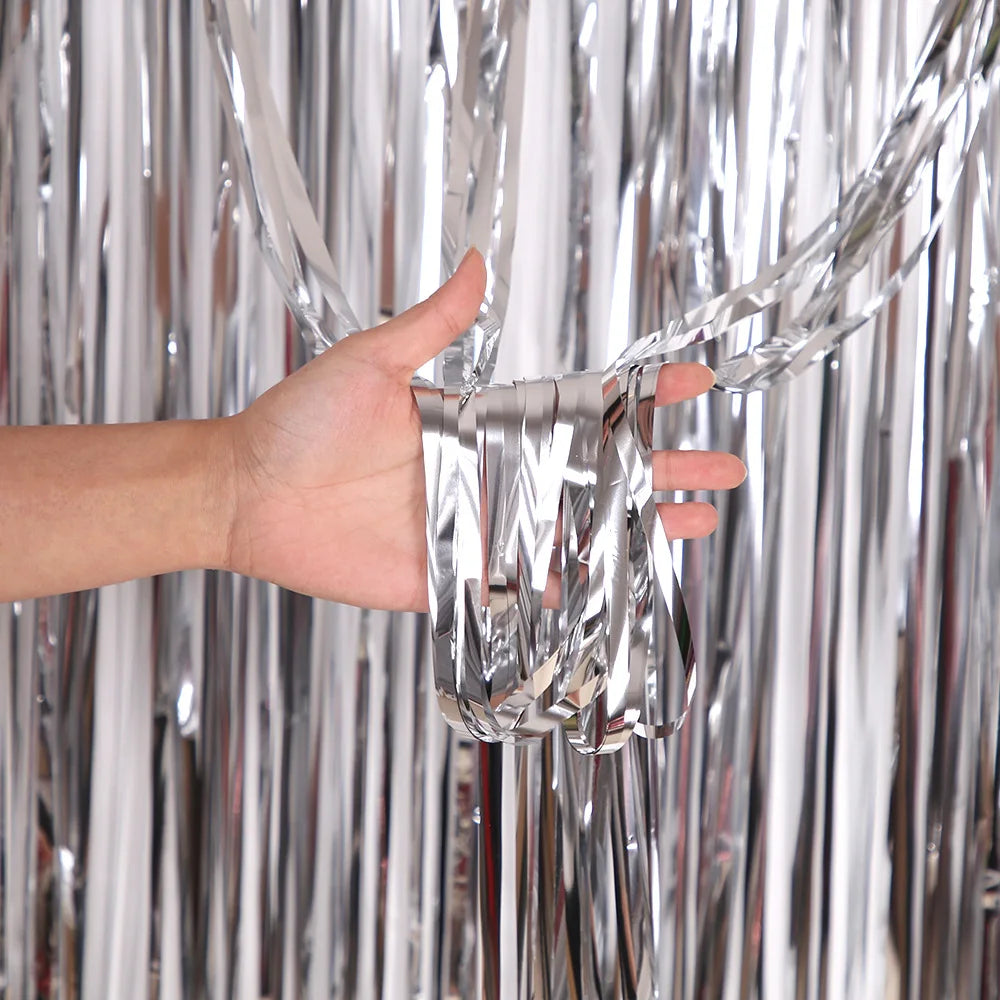 Metallic Tinsel Foil Fringe Backdrop Curtain