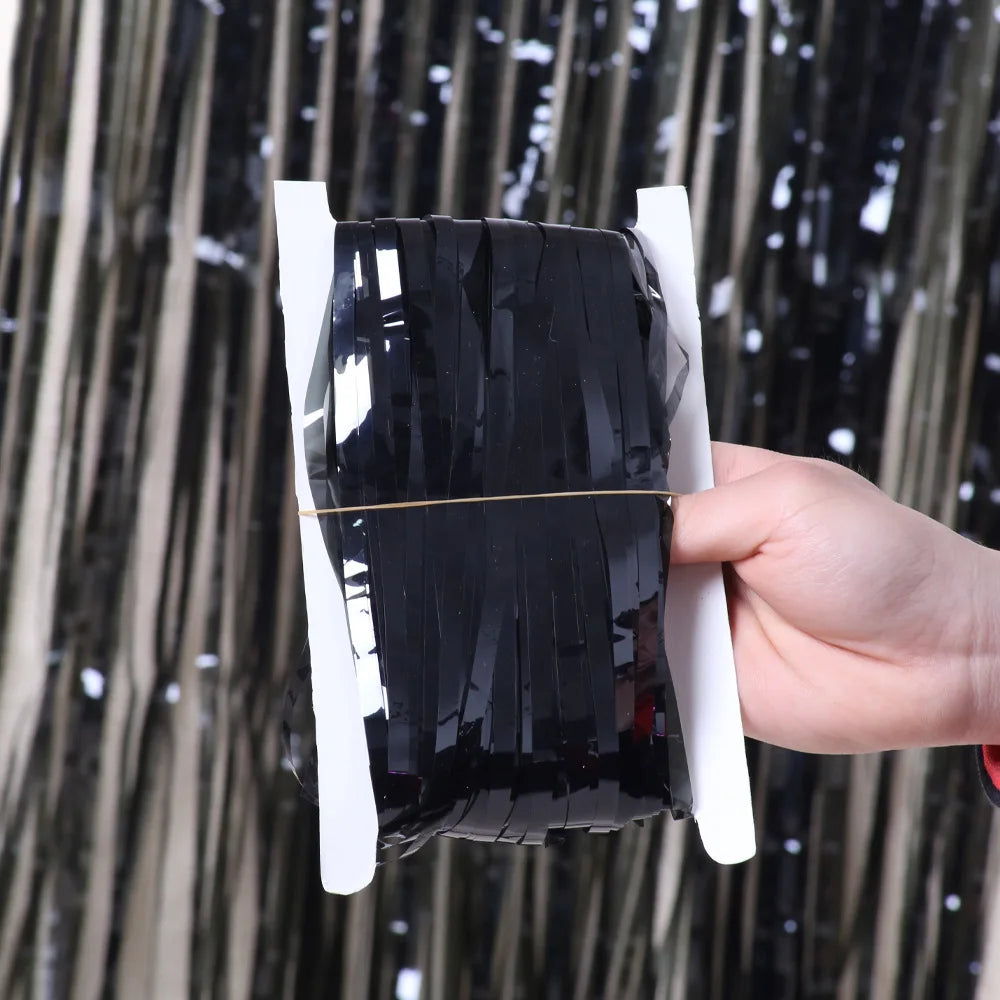 Metallic Tinsel Foil Fringe Backdrop Curtain