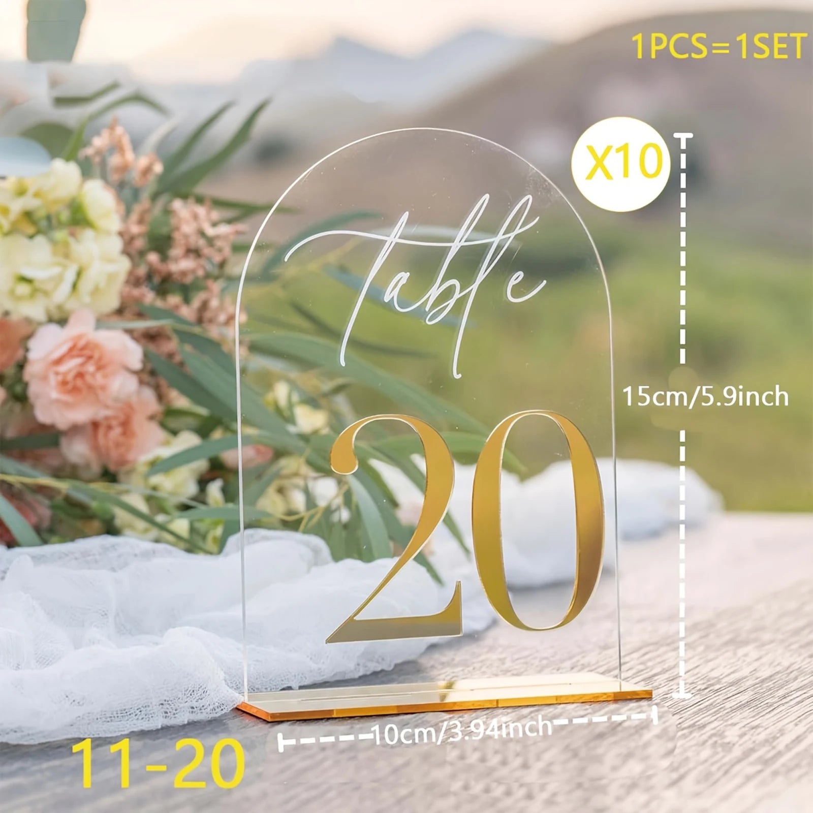 Acrylic Table Number Signs 10 Pcs Set Clear Table Number Cards for Wedding Restaurant& Graduation Activities