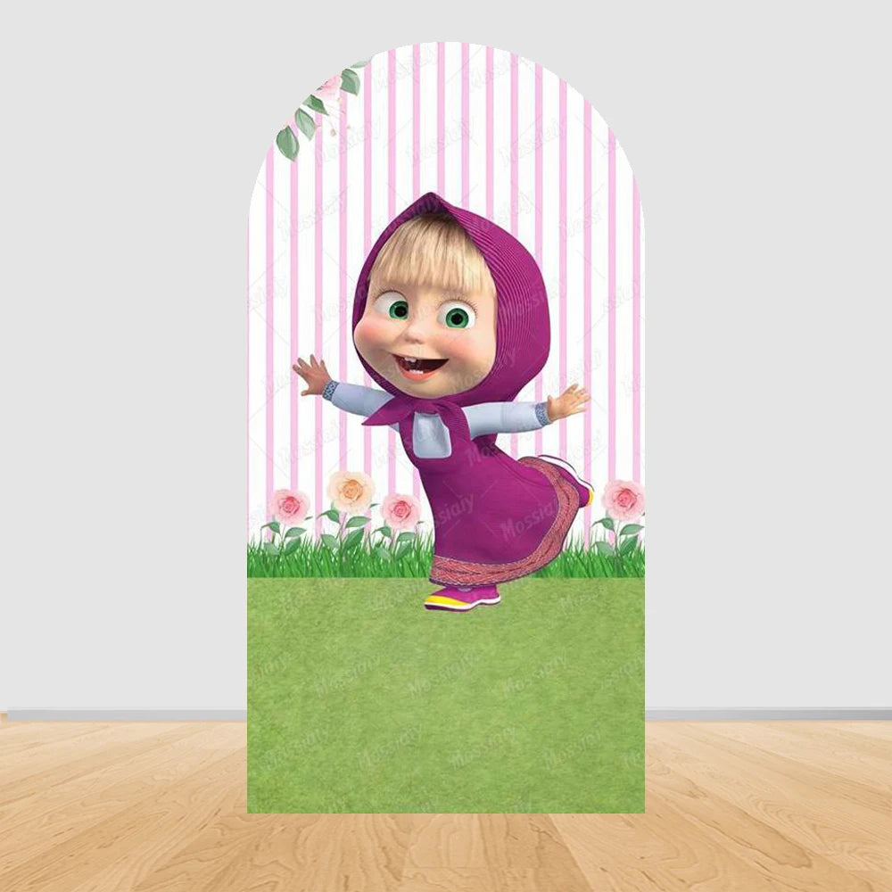 Children's Birthday Theme Arch Backdrop Girl and Bear Baby Shower Party Decor Kids Baptism Photo Photography Background Supplies