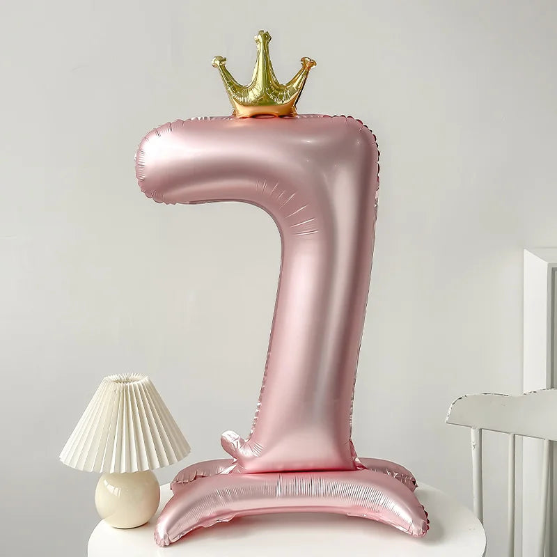 40inch Pink Blue Crown Number Foil Balloons Birthday Party Wedding Xmas Decoration Digital Ballon Kids Baby Shower Air Globos