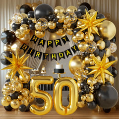 50th Birthday Decorations for Men and Women, Happy 60th Birthday Banner Balloons Arch Kit, Black and Gold 40 Balloon Numbers