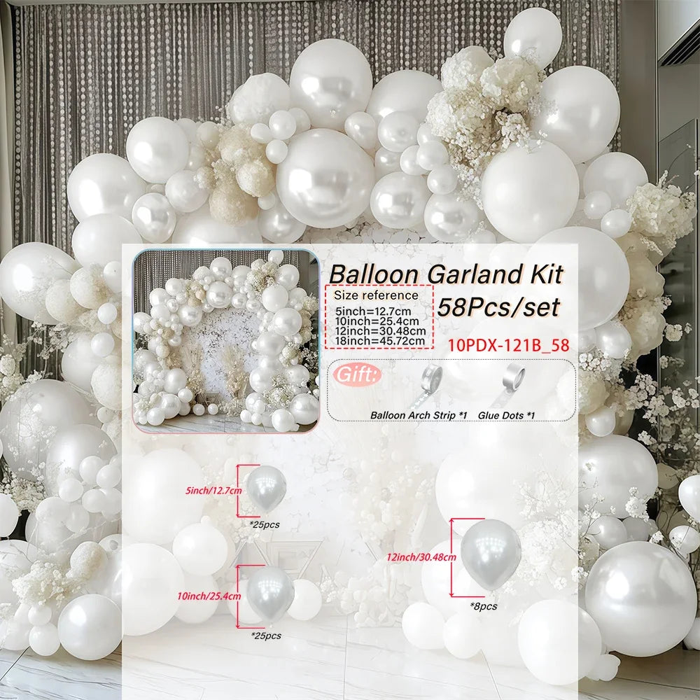 58/116pcs Pearl White,Balloon Arch Kit,Wedding,Birthday Party,Anniversary,Bridal Gift Party,Christmas,Retirement,Proposal