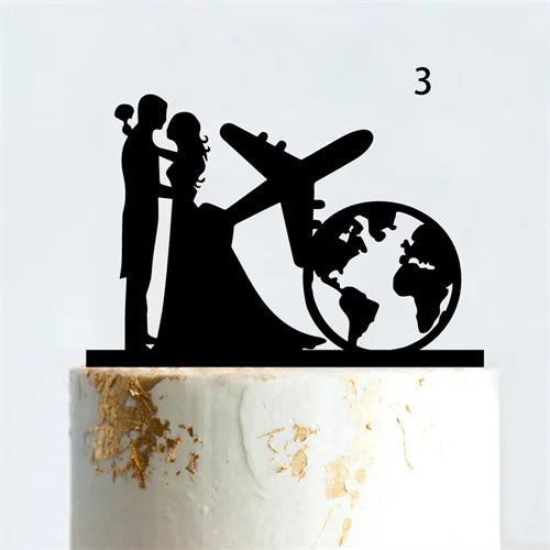 Mr & Mrs Travel Wedding Cake Topper World Map Bride Groom Acrylic Wood Voyage Wedding Theme Couples Anniversary Party Decoration