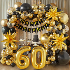 50th Birthday Decorations for Men and Women, Happy 60th Birthday Banner Balloons Arch Kit, Black and Gold 40 Balloon Numbers