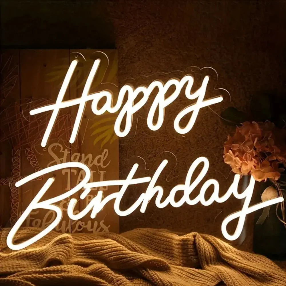 Happy Birthday Neon Sign LED – USB&AAA Powered Neon Light Wall Decor for Party Bedroom Living Room Birthday Decoration
