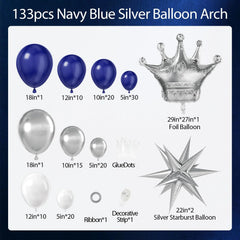 133Pcs Navy Blue and Silver Balloon Garland Arch Kit with Starburst-balloons for Graduation Wedding Anniversary Birthday Decor