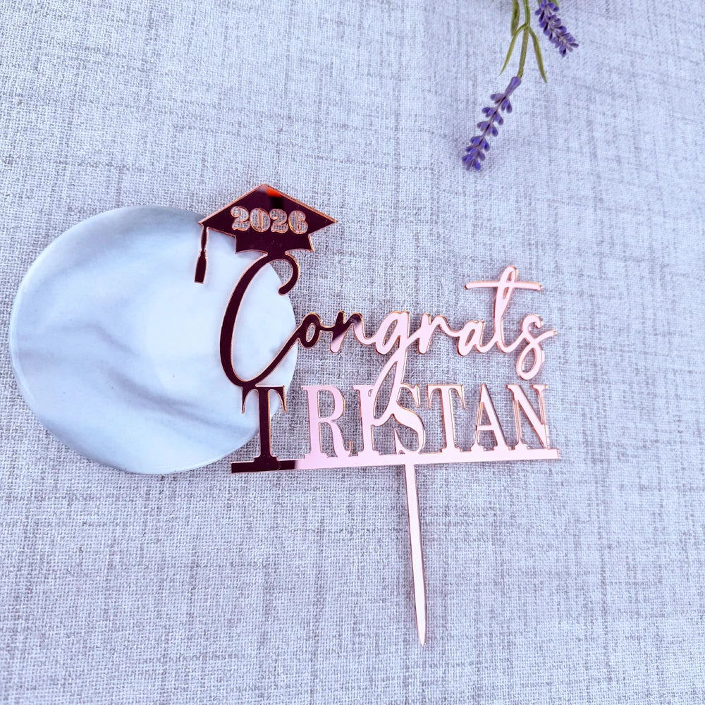 Personalized Congrats Grad Cake Topper Custom Name Graduation Cap Cake Decoration for High School & College Graduation Party