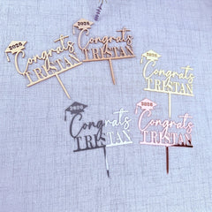 Personalized Congrats Grad Cake Topper Custom Name Graduation Cap Cake Decoration for High School & College Graduation Party