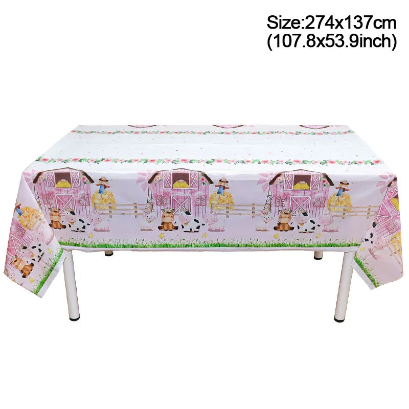 Pink Farm Animals Party Tableware & Decoration Set