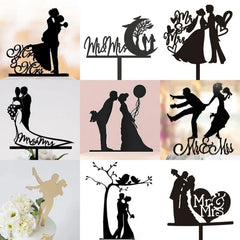 Ins Mr&Mrs Happy Wedding Cake Topper Black Acrylic Bride Groom Valentine's Day Party Cake Topper Wedding Gift Dessert Decoration