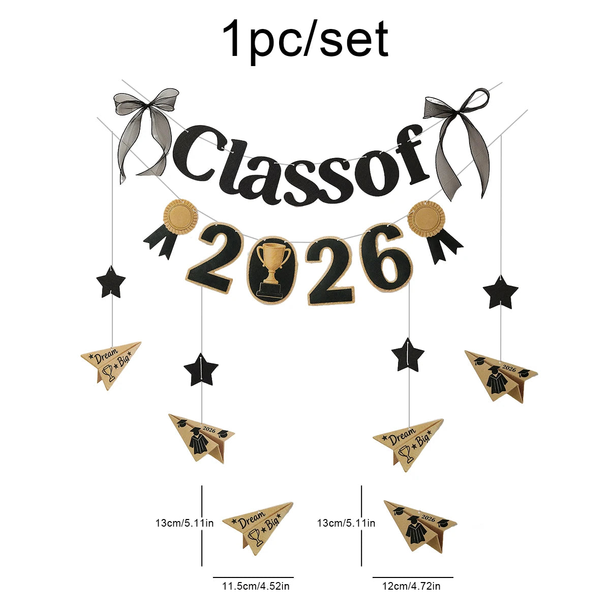 2026 Graduation Decorations, Black and Gold Banner, Background Wall, Bow Hanging Ornaments