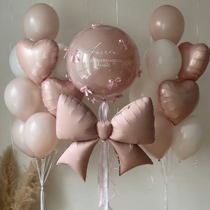Pink Bow Love Balloon Set | Transparent Bobo Balloon with Ribbon