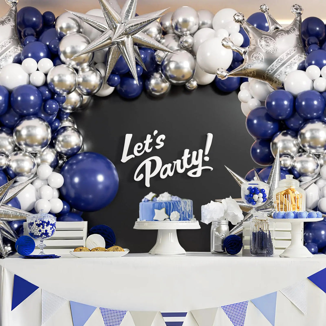 133-Piece Navy Blue & Silver Balloon Garland Arch Kit