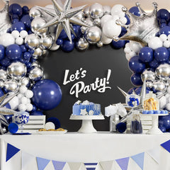 133Pcs Navy Blue and Silver Balloon Garland Arch Kit with Starburst-balloons for Graduation Wedding Anniversary Birthday Decor
