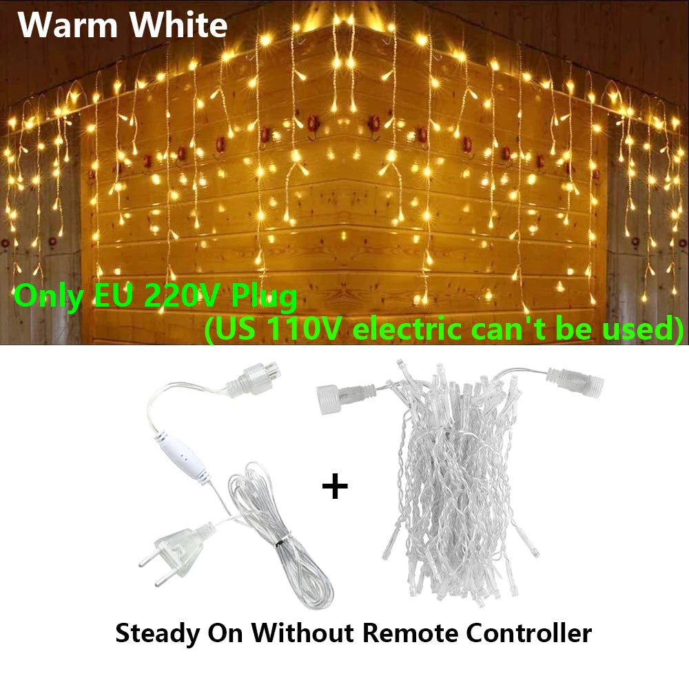 40M LED Curtain Icicle String Fairy Lights Garland Remote Outdoor For Christmas New Year Birthday Wedding Street Holiday Decor