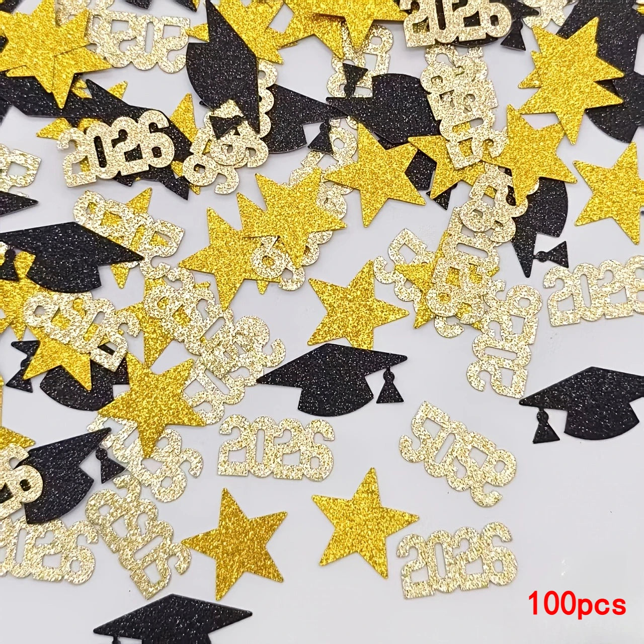 100pcs Graduation Party Confetti – 2026 Doctor Hat & Star 3 Styles Mixed, Table Decoration for Graduation Season Events