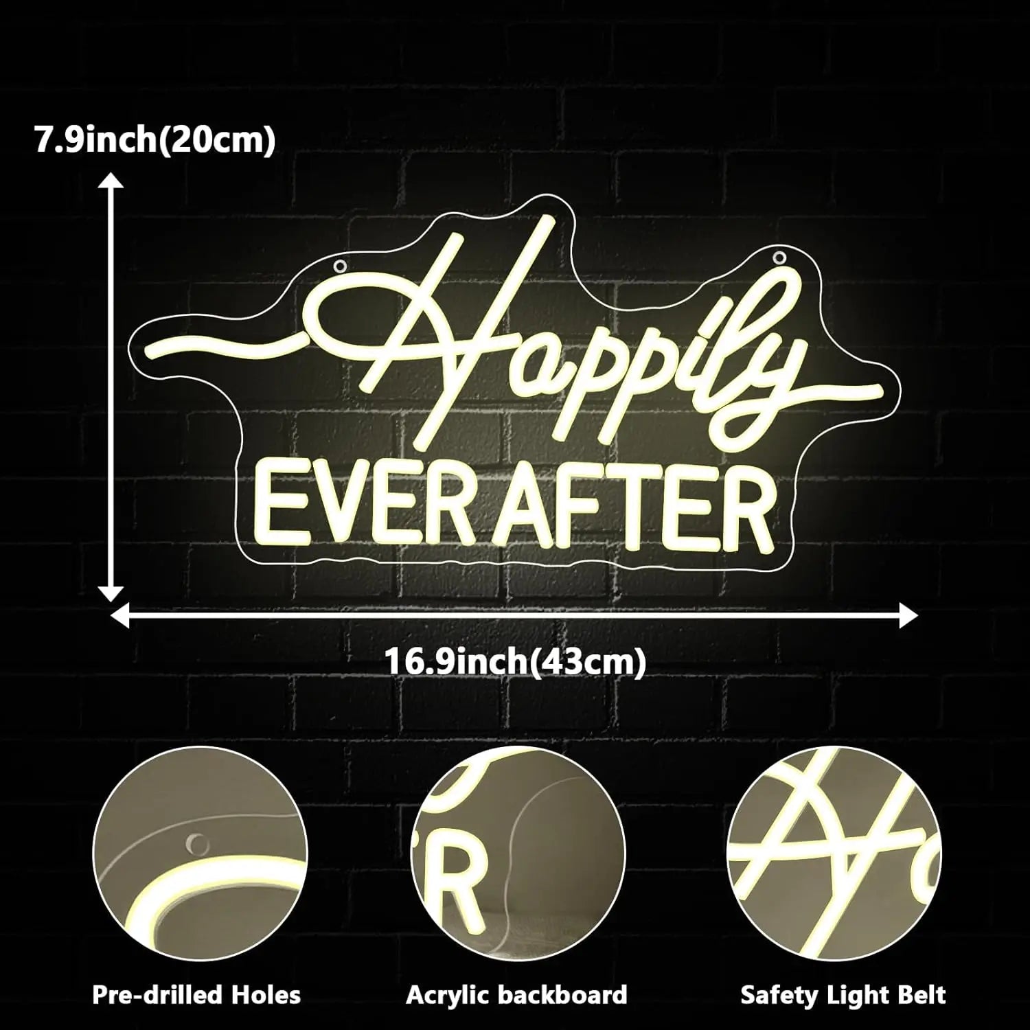 Happily Ever After Neon Sign USB Powered LED Light for Bachelorette Bridal Engagement Party Bedroom Decorations Art Wall Lights