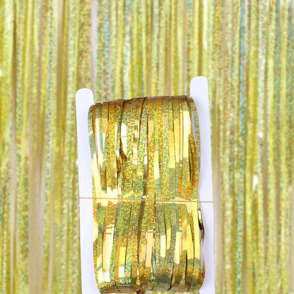 Metallic Tinsel Foil Fringe Backdrop Curtain