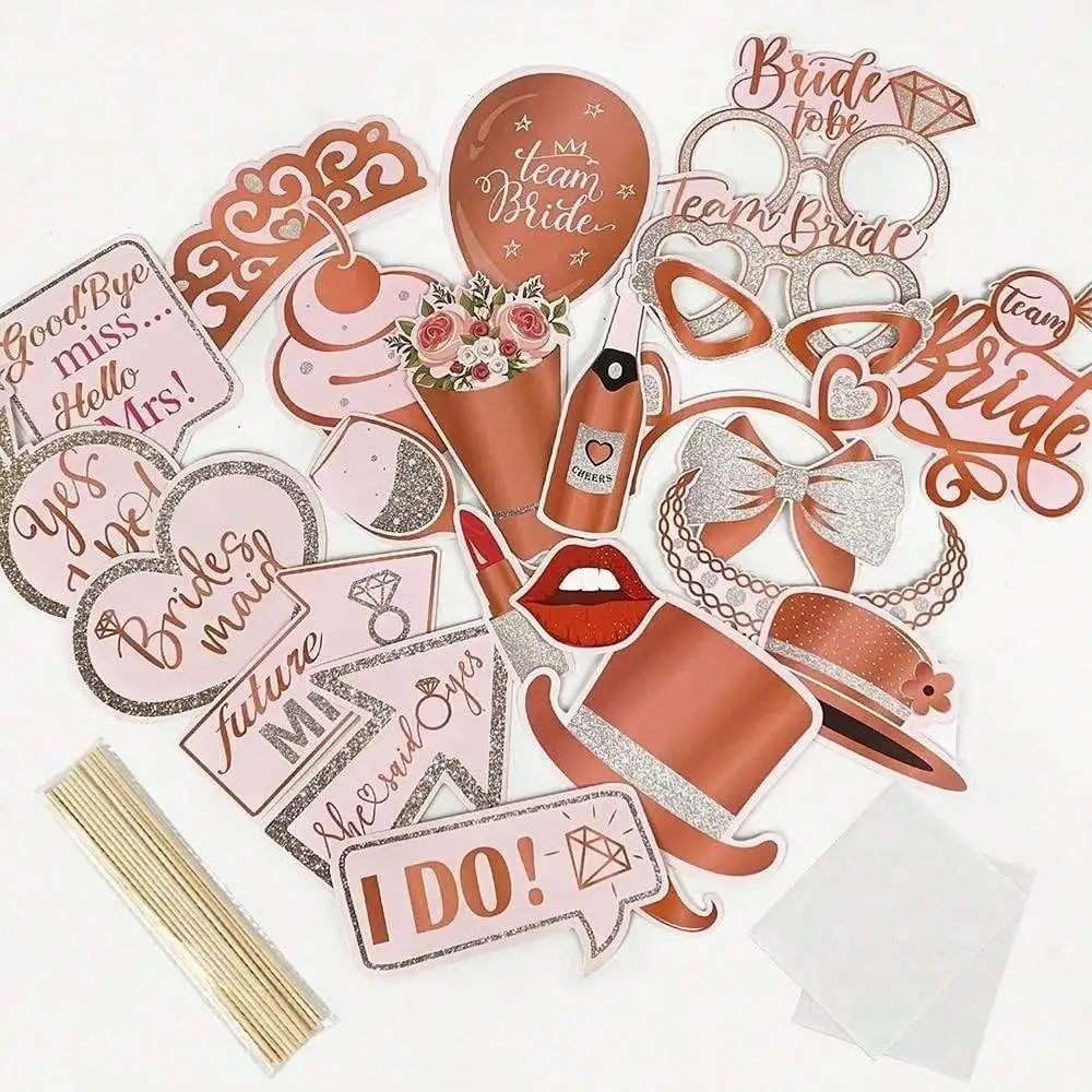 Bachelorette Party Rose Gold Photo Booth Props Set - 'Team Bride' Handheld Frame- Perfect for Bridal Showers & Wedding