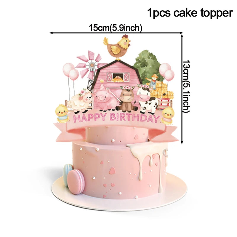 Pink Farm Animals Party Tableware & Decoration Set