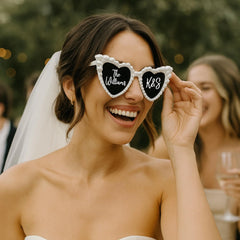Personalised Set of 2 Black and White Pearl Heart Sunglasses Custom Initials Heart Sunglasses Wedding Photo Prop Bridal Shower