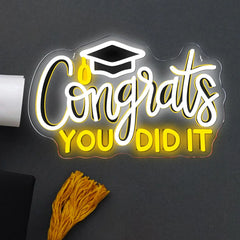 Congrats You Did It Neon Sign USB Dimmable LED Graduation Cap Neon Light for Graduation Party Celebratory Room Wall Decor Gift ﻿