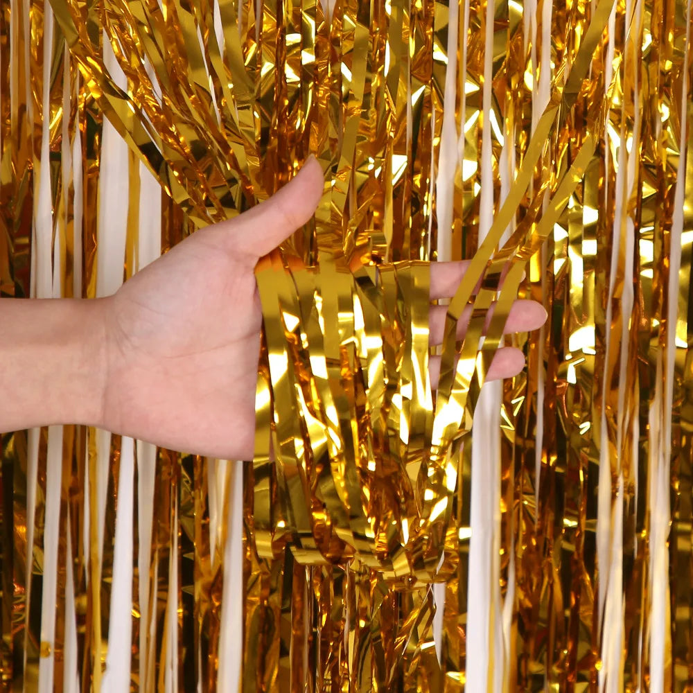 Metallic Tinsel Foil Fringe Backdrop Curtain