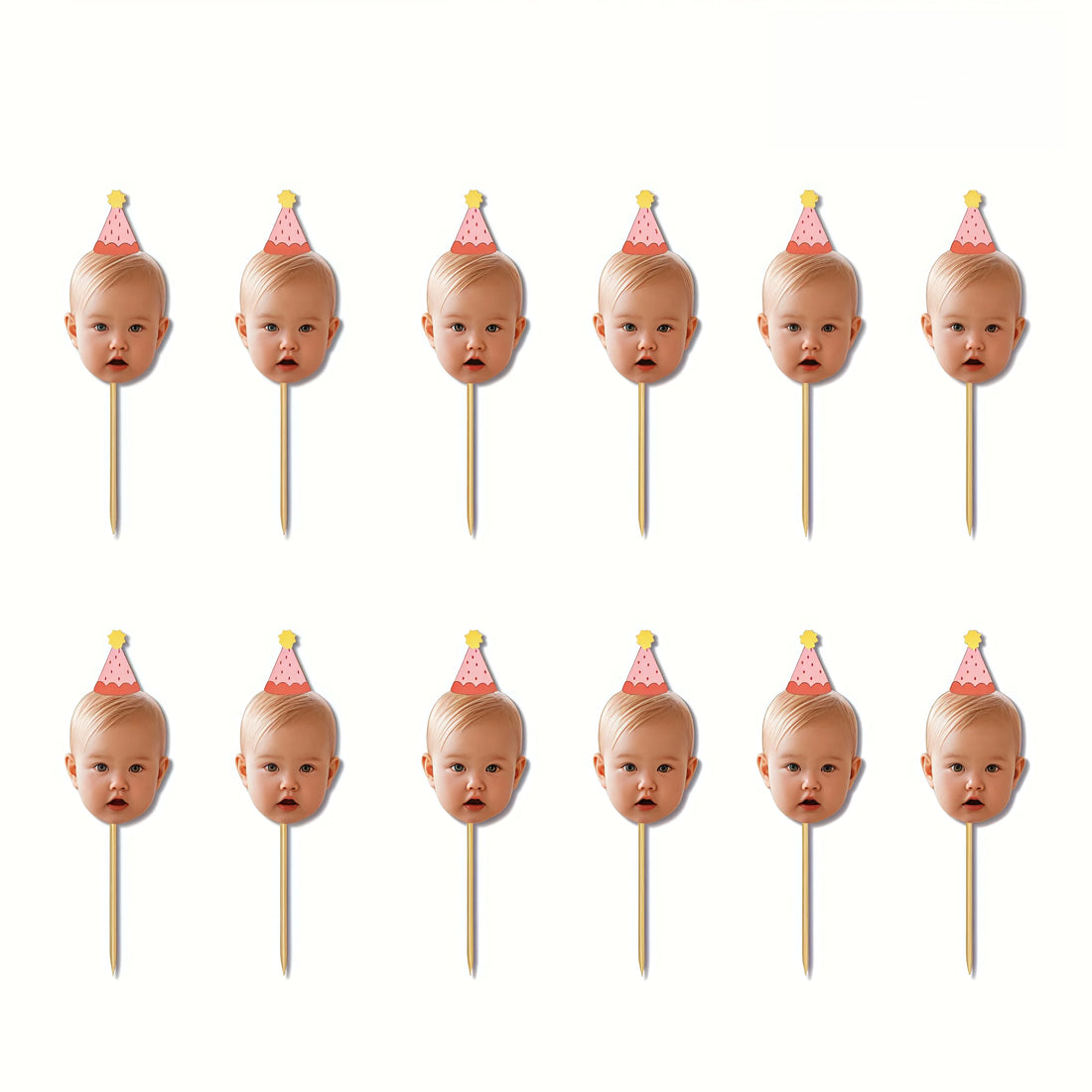 Personalized Face Cake Picks with Party Hats