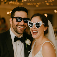 Personalised Set of 2 Black and White Pearl Heart Sunglasses Custom Initials Heart Sunglasses Wedding Photo Prop Bridal Shower