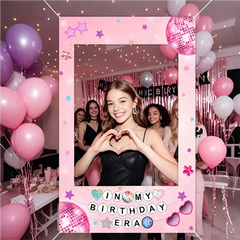 Music Party Pink Photo Booth Props Frame Disco Backdrop Birthday Party Decorations Violin Concert Butterfly Photography Backgrou