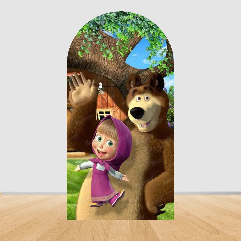 Children's Birthday Theme Arch Backdrop Girl and Bear Baby Shower Party Decor Kids Baptism Photo Photography Background Supplies