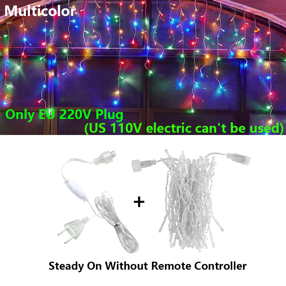 40M LED Curtain Icicle String Fairy Lights Garland Remote Outdoor For Christmas New Year Birthday Wedding Street Holiday Decor