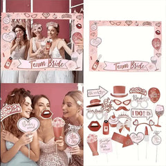 Bachelorette Party Rose Gold Photo Booth Props Set - 'Team Bride' Handheld Frame- Perfect for Bridal Showers & Wedding