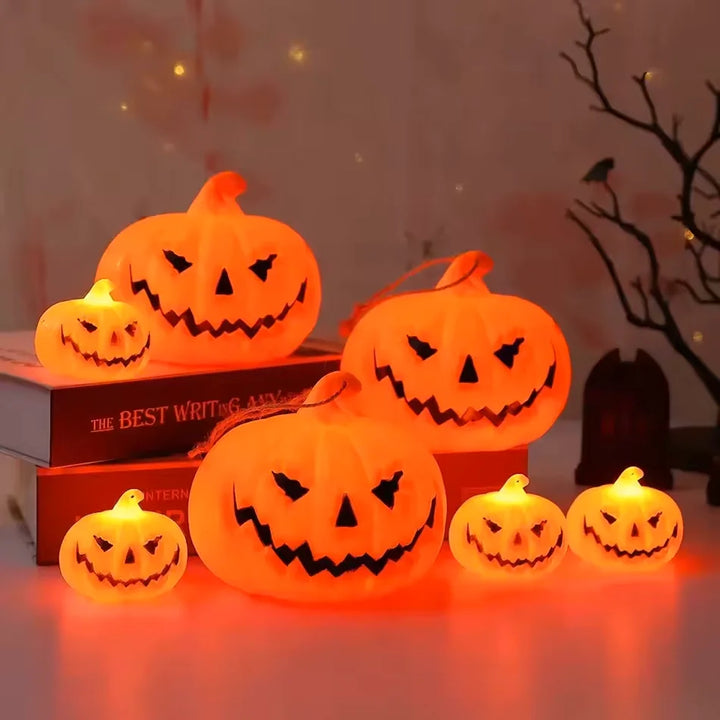 6kind Scary Halloween Pumpkin Lantern Set Pumpkin Lamp LED Light Orange Halloween Decoration for Porch Front Door Party Supplies