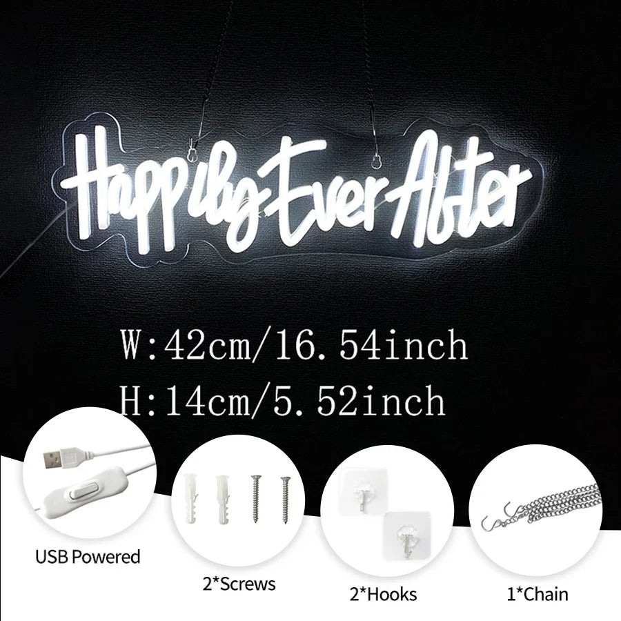 Happily Ever After Neon Light Sign,Led Letters Mark Night Lights For Bachelor Parties, Engagements, Home Wall Party Decor.