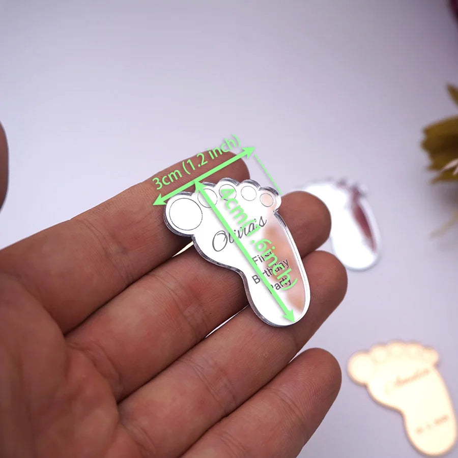 Personalized Baby Footprint Mirror Acrylic Party Favor Custom Name First Birthday Baby Shower Decorations Keepsake Gift