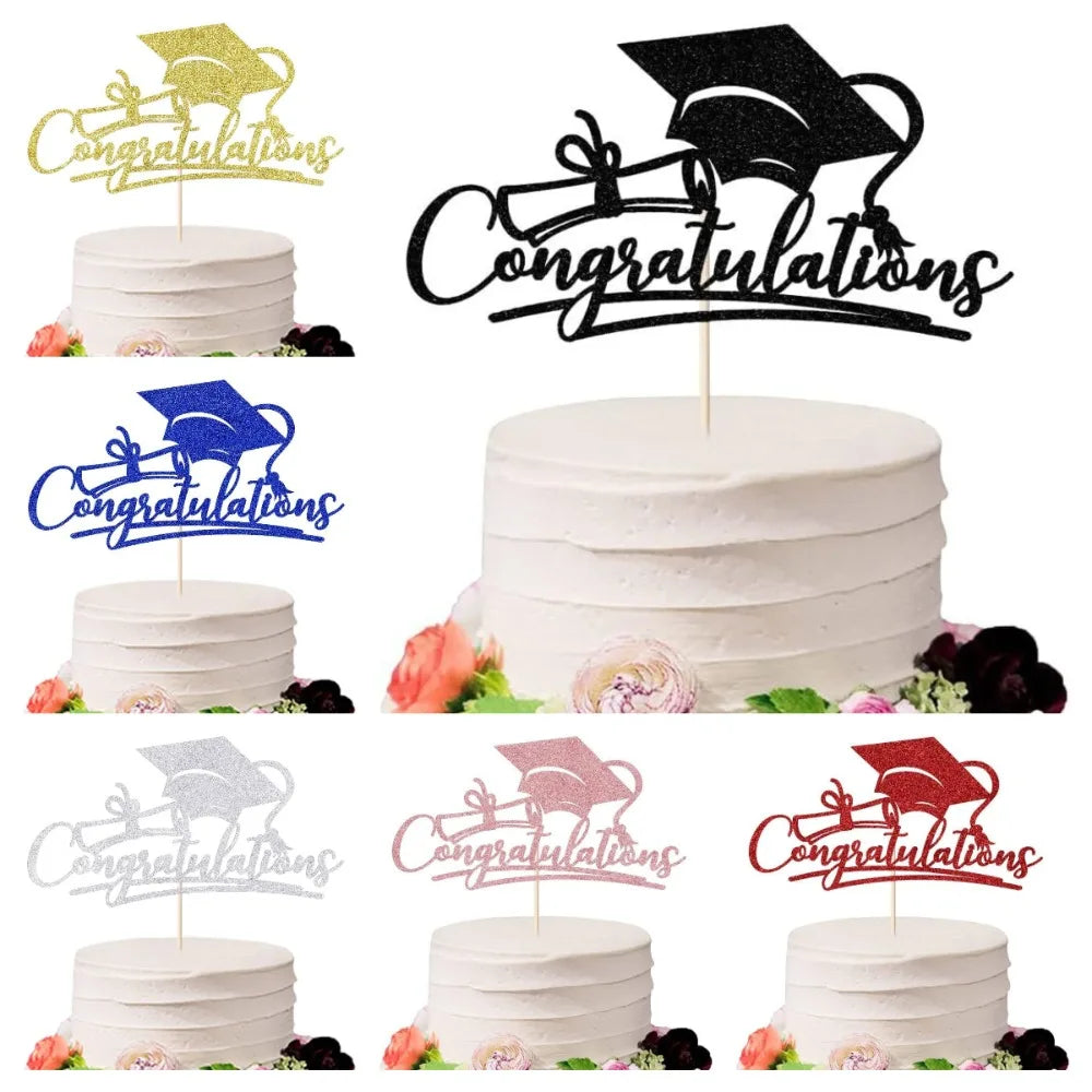 2024 Congratulations Cake Toppers Multi-Styles Bachelor Cap Graduate Birthday Cake Decoration Acrylic Congrats Cake Topper