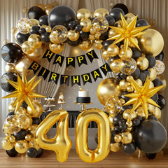 50th Birthday Decorations for Men and Women, Happy 60th Birthday Banner Balloons Arch Kit, Black and Gold 40 Balloon Numbers