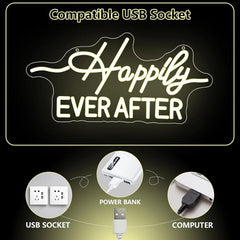 Happily Ever After Neon Sign USB Powered LED Light for Bachelorette Bridal Engagement Party Bedroom Decorations Art Wall Lights