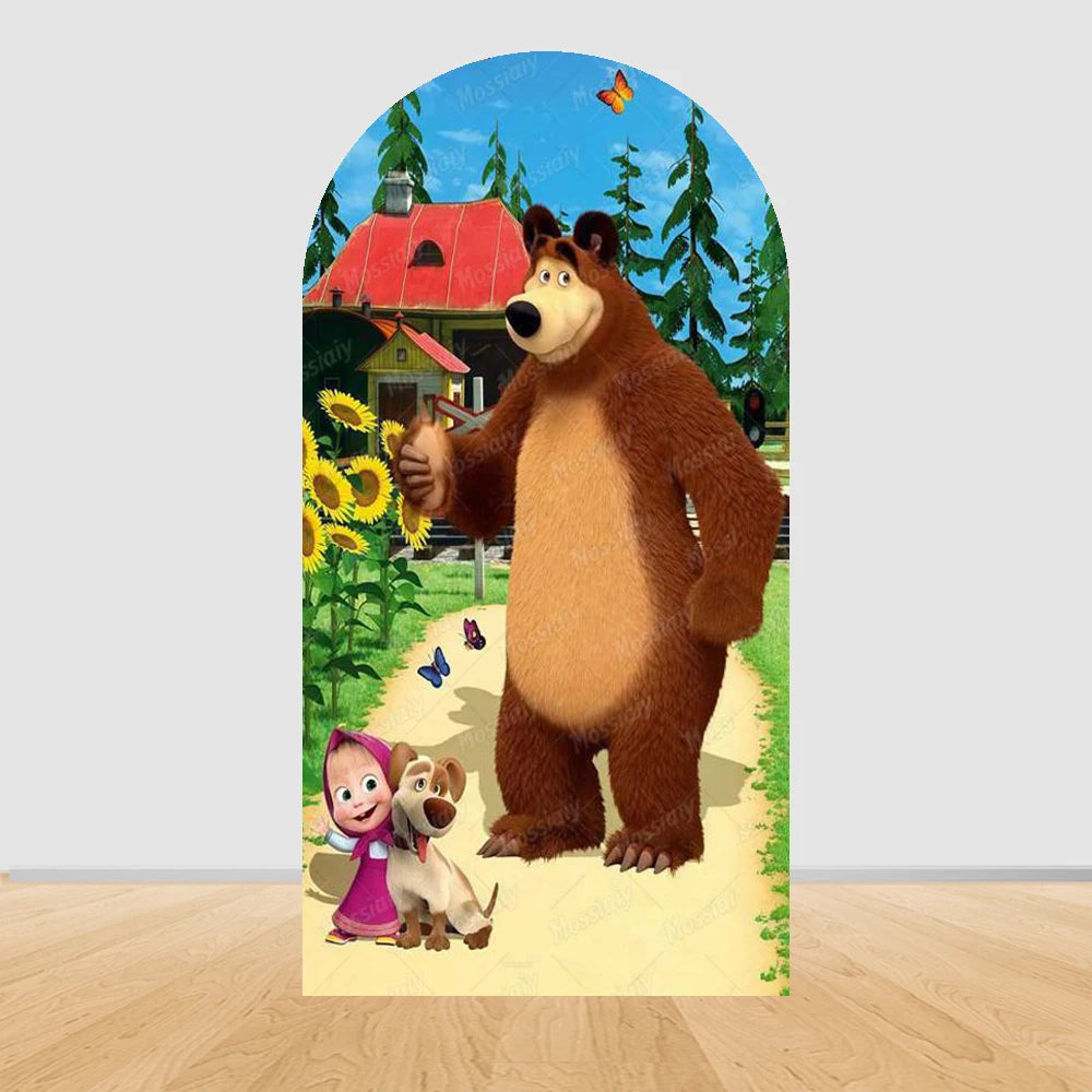 Children's Birthday Theme Arch Backdrop Girl and Bear Baby Shower Party Decor Kids Baptism Photo Photography Background Supplies