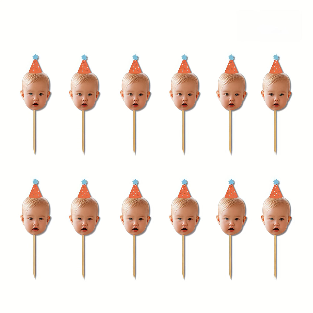 Personalized Face Cake Picks with Party Hats