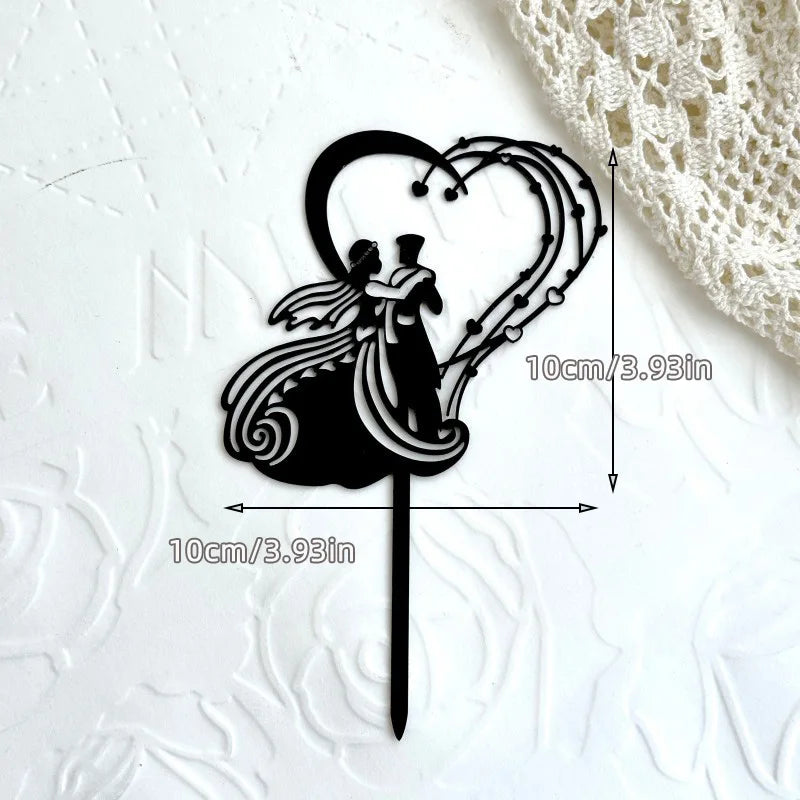 Ins Mr&Mrs Happy Wedding Cake Topper Black Acrylic Bride Groom Valentine's Day Party Cake Topper Wedding Gift Dessert Decoration