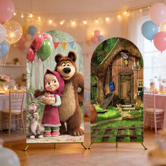 Children's Birthday Theme Arch Backdrop Girl and Bear Baby Shower Party Decor Kids Baptism Photo Photography Background Supplies