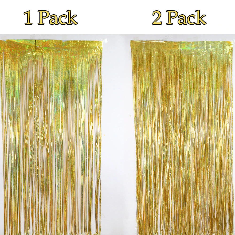 Metallic Tinsel Foil Fringe Backdrop Curtain