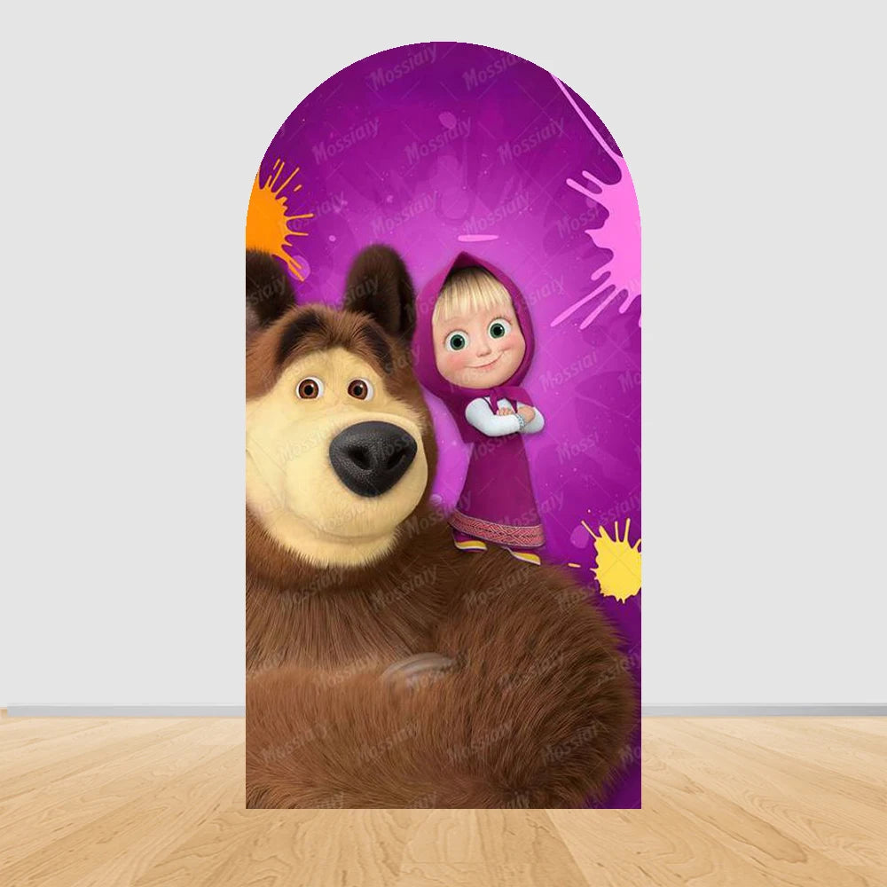 Children's Birthday Theme Arch Backdrop Girl and Bear Baby Shower Party Decor Kids Baptism Photo Photography Background Supplies