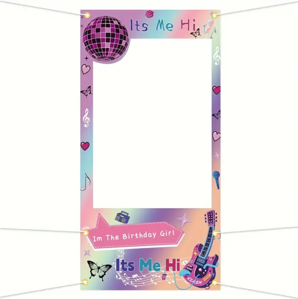 Music Party Pink Photo Booth Props Frame Disco Backdrop Birthday Party Decorations Violin Concert Butterfly Photography Backgrou